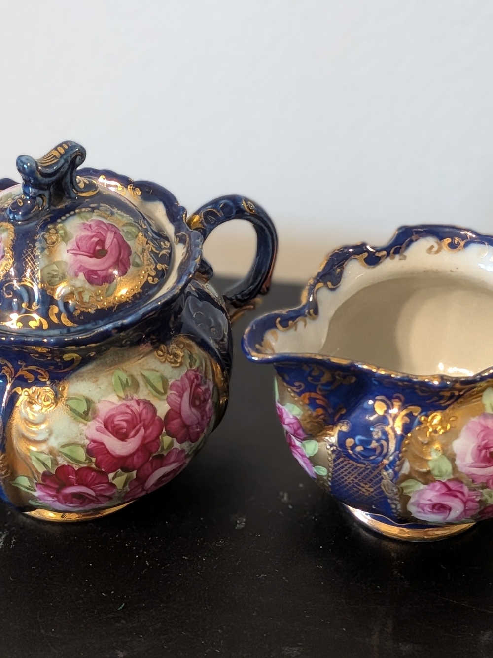 Antique Gold & Blue Gilt Nippon Sugar And Creamer Set